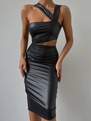 Lycra Leather Midi Dress