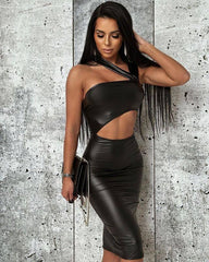 Lycra Leather Midi Dress
