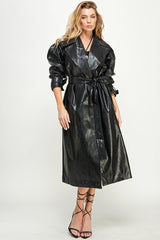 Black Faux Leather Drop Long Jacket