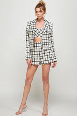 Stylish Women's Tweed Plaid Blazer and Shorts Set – Chic Two-Piece Summer Outfit