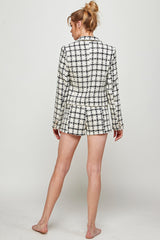 Stylish Women's Tweed Plaid Blazer and Shorts Set – Chic Two-Piece Summer Outfit