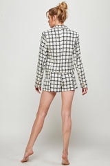 Stylish Women's Tweed Plaid Blazer and Shorts Set – Chic Two-Piece Summer Outfit